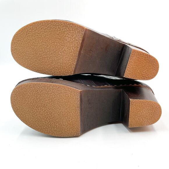 Swedish Hasbeens Zip It Emy Boots Croc Leather Dark Brown Platform Sz 37 / 7 - Picture 7 of 10